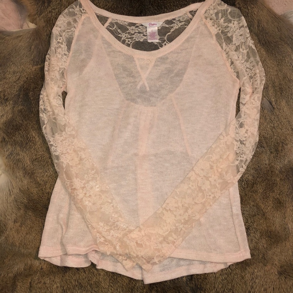 Lace light pink long sleeve sweater